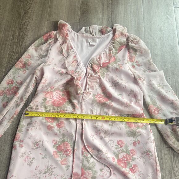 Rachel Parcell $129 Women’s Pink Floral Boho Ruffle Long Sleeve Romper Sz XS - Picture 7 of 11